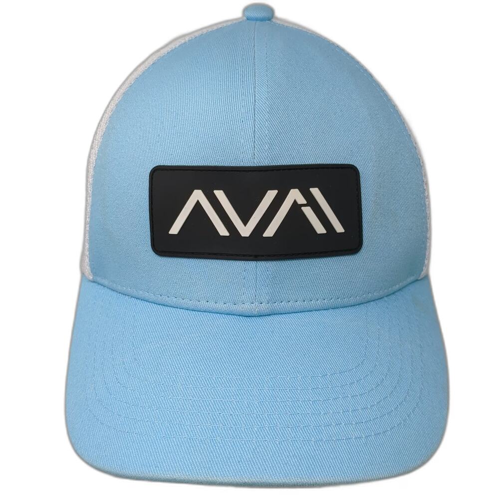 AVA Trucker Hat Blue White One Size Mesh Back Snapback Logo Patch Cotton Blend